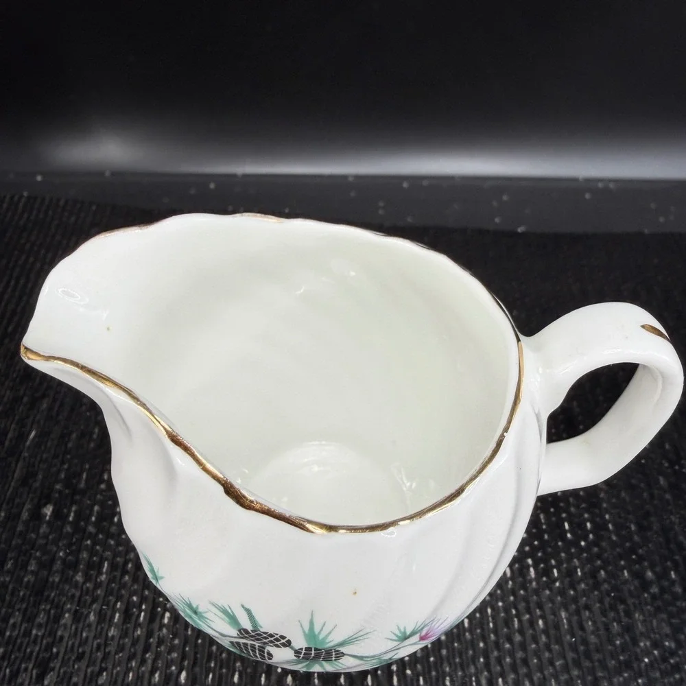 Royal Adderley Bone China Creamer Scottish Thistle Swirl‎ Gold Trim England 3in